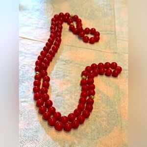Red agate 8mm beaded & knotted necklace w/ 14K beads - 30”